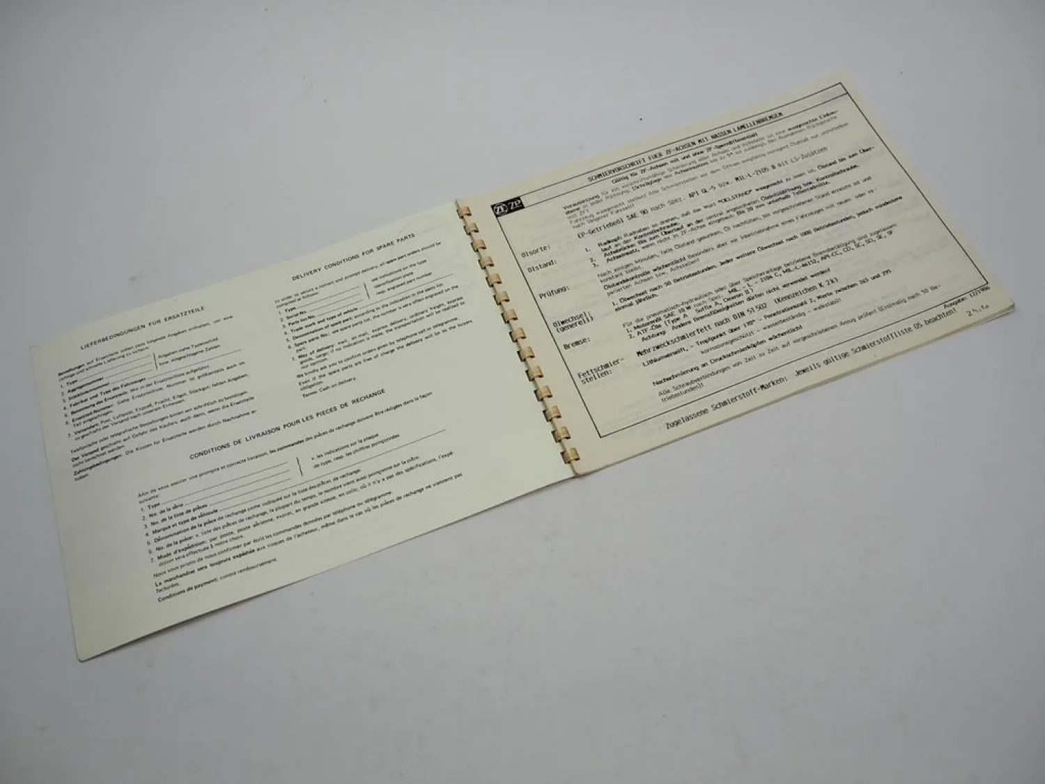 Original ZF AP-407 Planeten Achse Ersatzteilliste Liebherr Parts List 12/1985