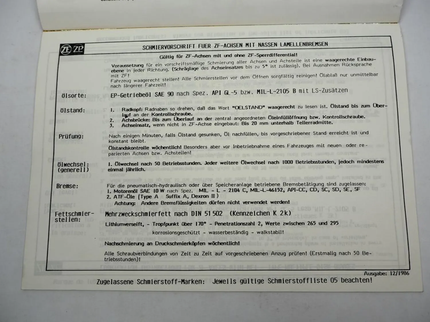 Original ZF AP-411 Planetenachse Ersatzteilliste Hanomag Spare Parts List 6/1988