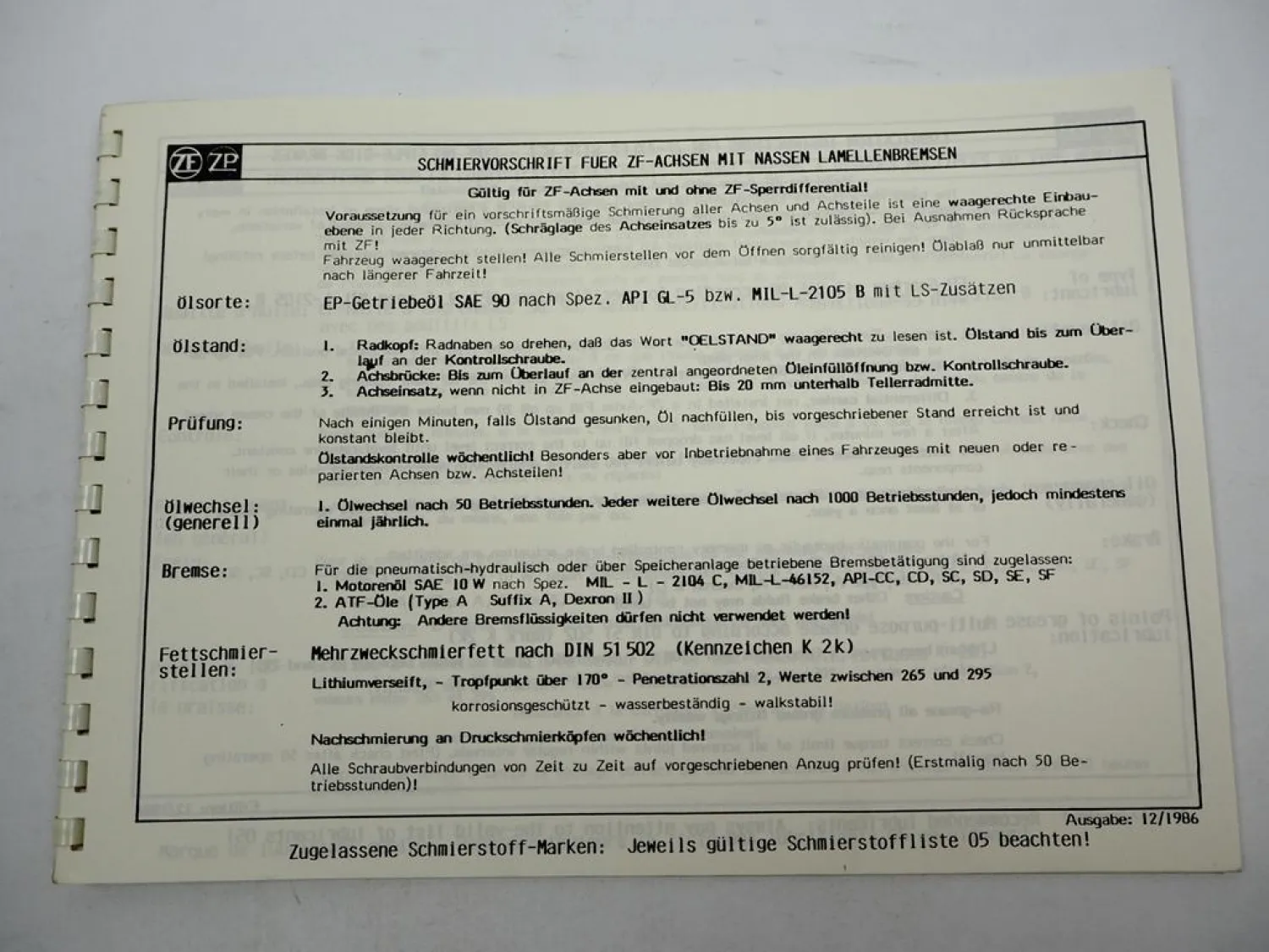 Original ZF AP-411 Planetenachse Ersatzteilliste Hanomag Spare Parts List 6/1988
