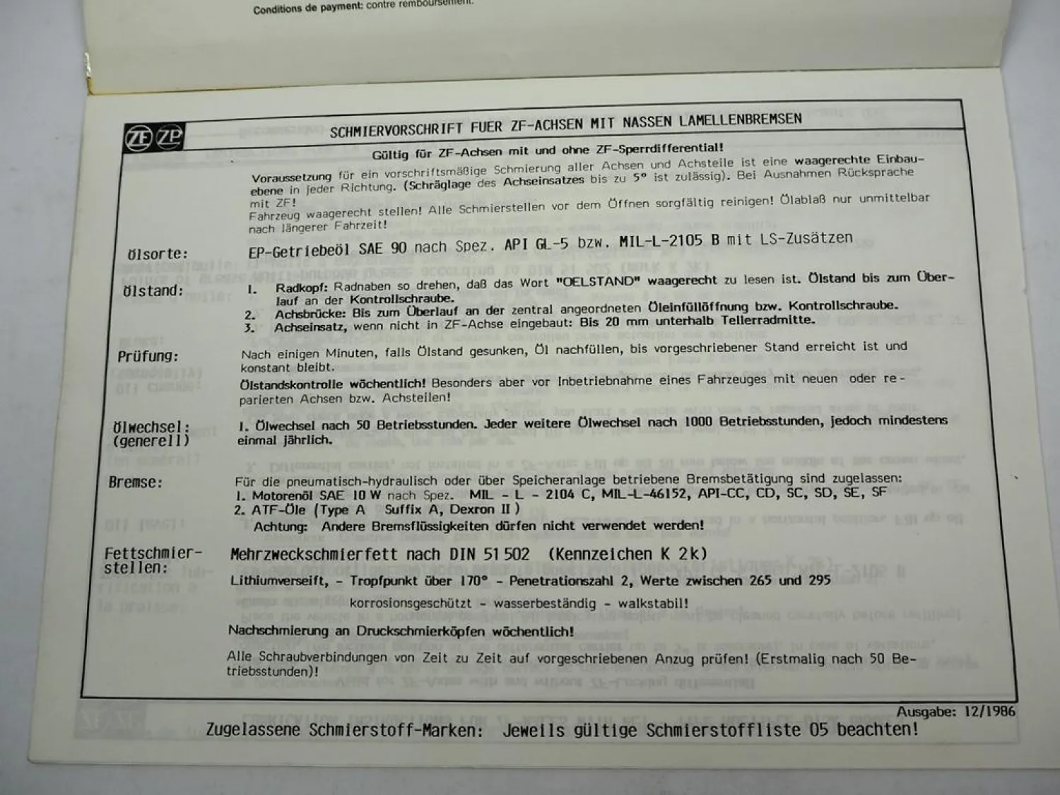 Original ZF AP-411 Planetenachse Ersatzteilliste Hanomag Spare Parts List 8/1990