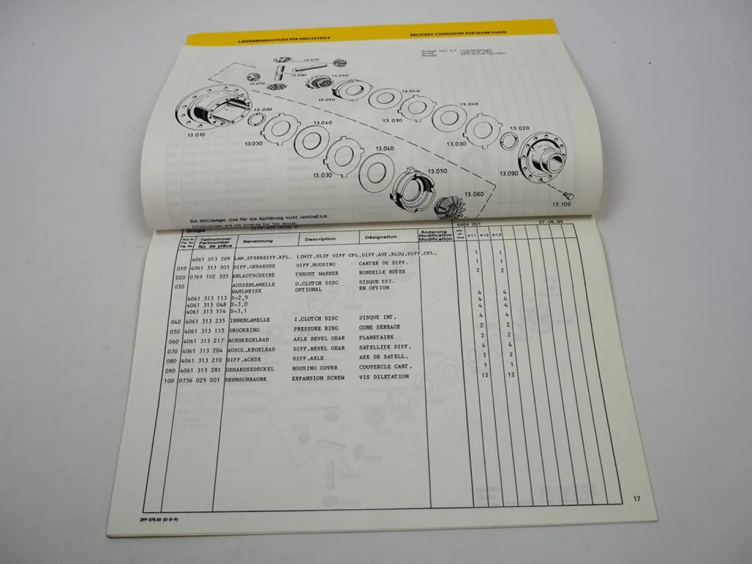 Original ZF AP-9 Planetenachse Ersatzteilliste Terex Dumper Parts List 06/1996