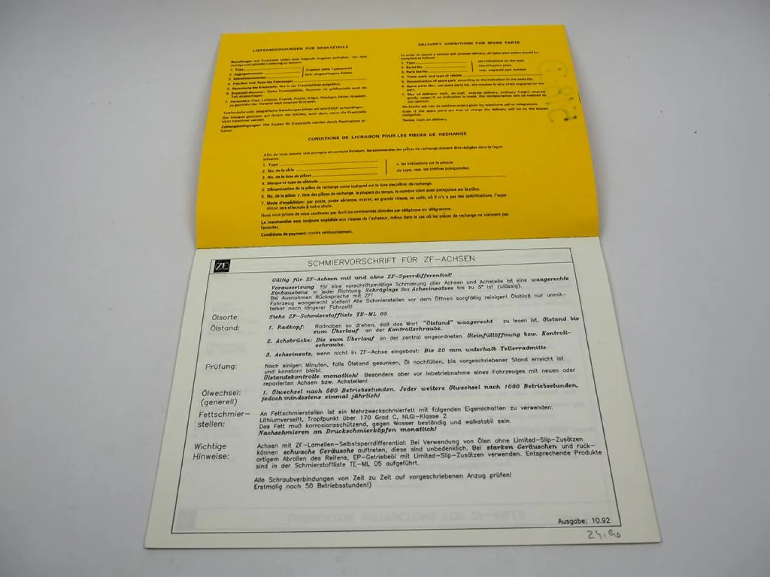 Original ZF AP-9 Planetenachse Ersatzteilliste Terex Dumper Parts List 10/1990