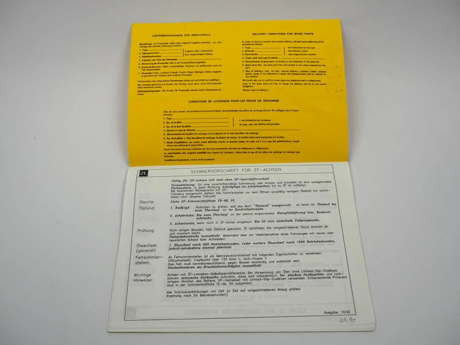 Original ZF APL-330 Planetenlenkachse Ersatzteilliste Case Parts List 05/1990