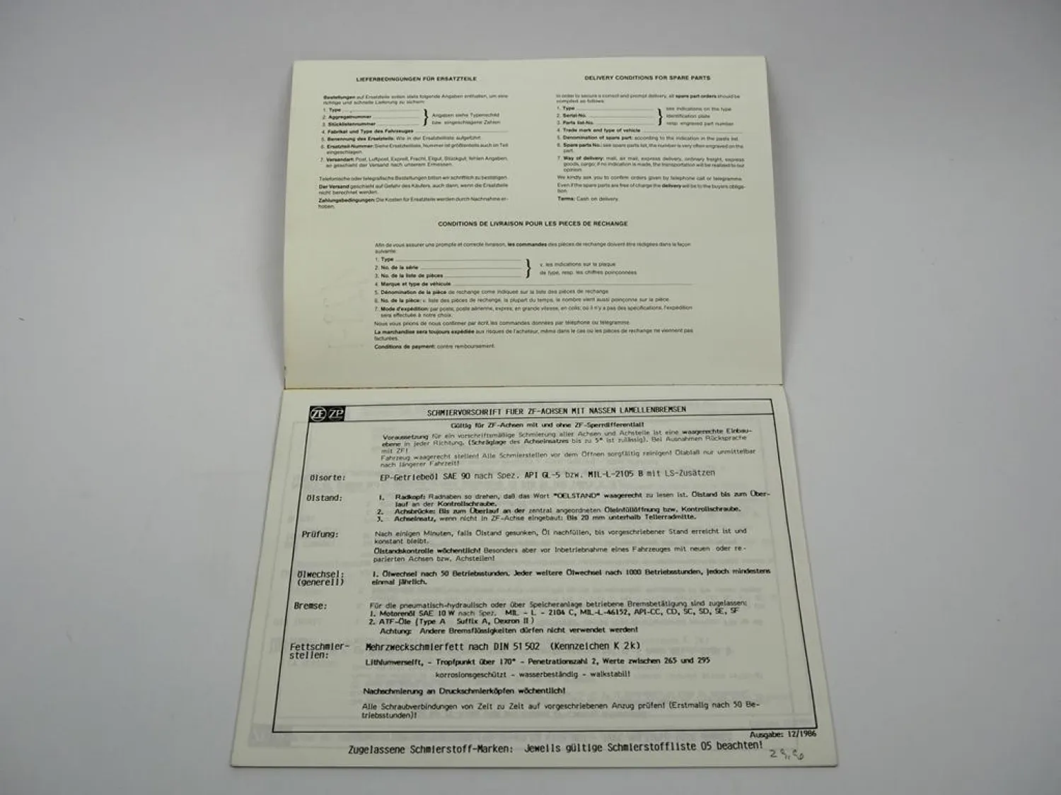 Original ZF APL-B 355 Planetenlenkachse Ersatzteilliste Eder Parts List 11/1988