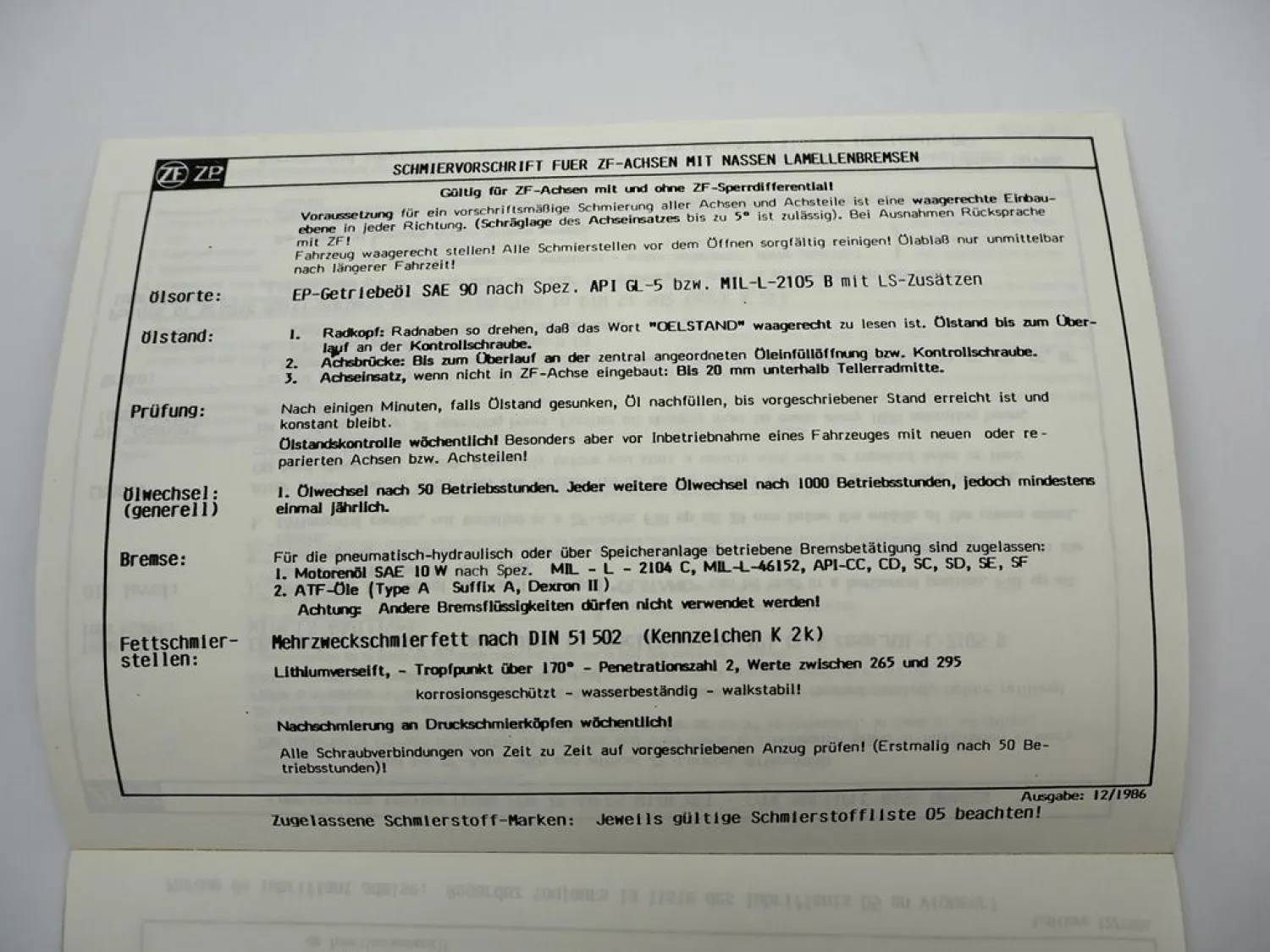 Original ZF APL-B 765 Planetenlenkachse Ersatzteilliste Eder Parts List 01/1988