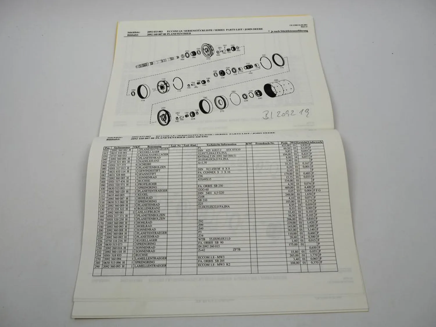 Original ZF ECCOM 1,8 Getriebe Ersatzteilliste John Deere Technische Daten 8/03