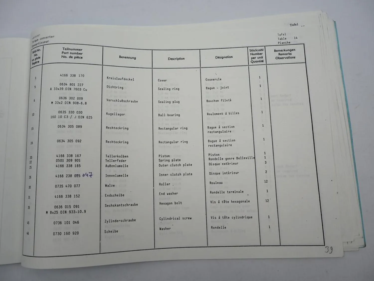 Original ZF Ecomat 6 HP-600 Getriebe Ersatzteilliste Liebherr Parts List 09/1985