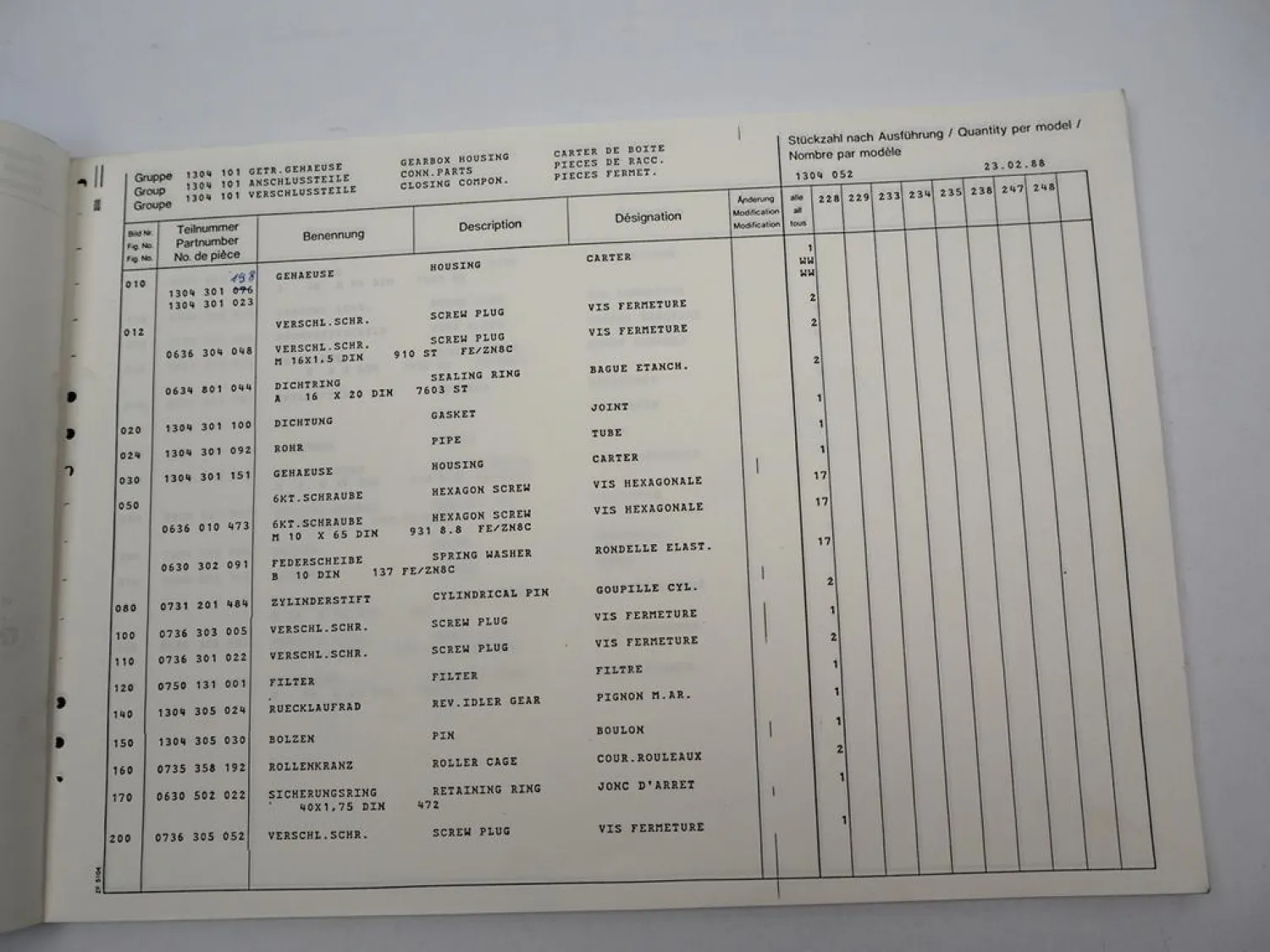 Original ZF Ecomid 6 S 150 C Getriebe Ersatzteilliste MAN Parts List 02/1988
