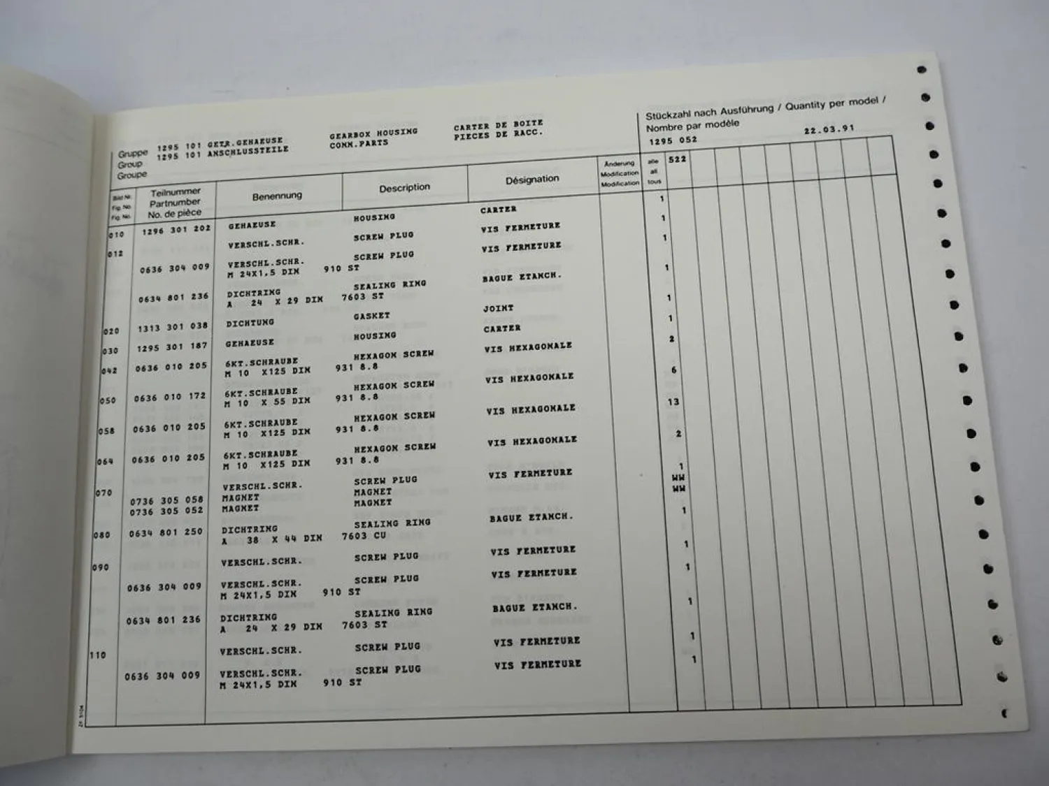 Original ZF Ecosplit 16 S 130 Getriebe Ersatzteilliste DAF Spare Parts List 3/91