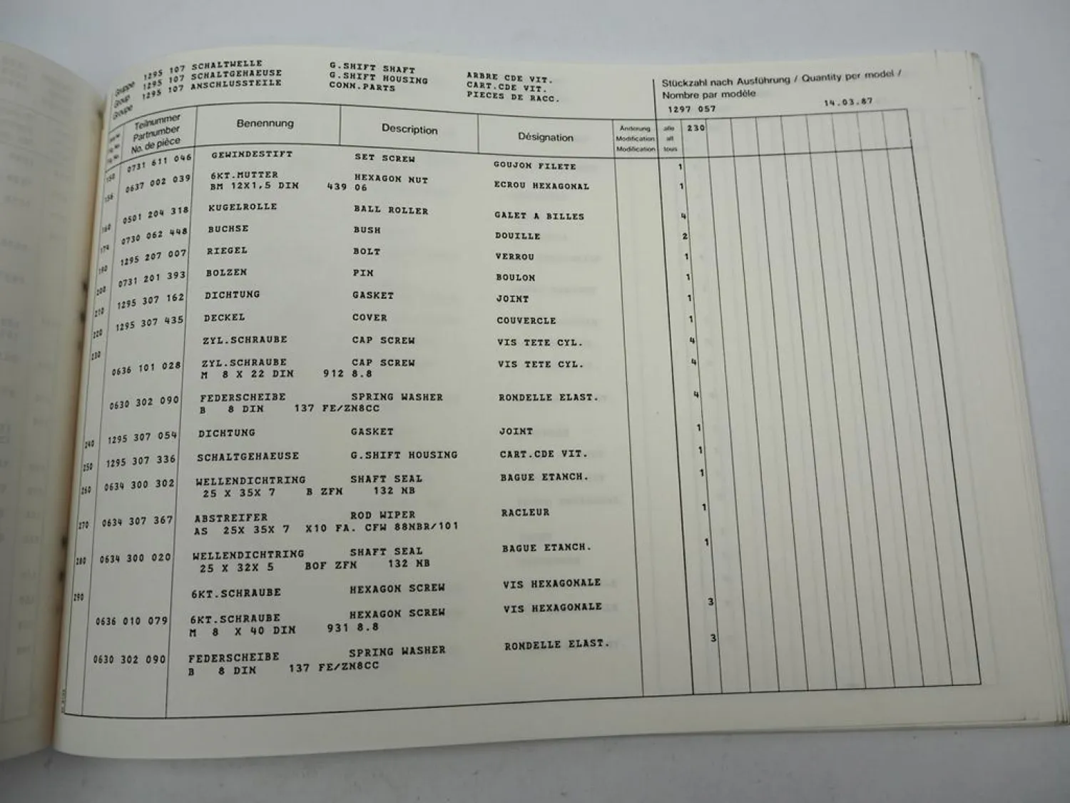 Original ZF Ecosplit 16 S 190 A Getriebe Ersatzteilliste FAUN Parts List 03/1987