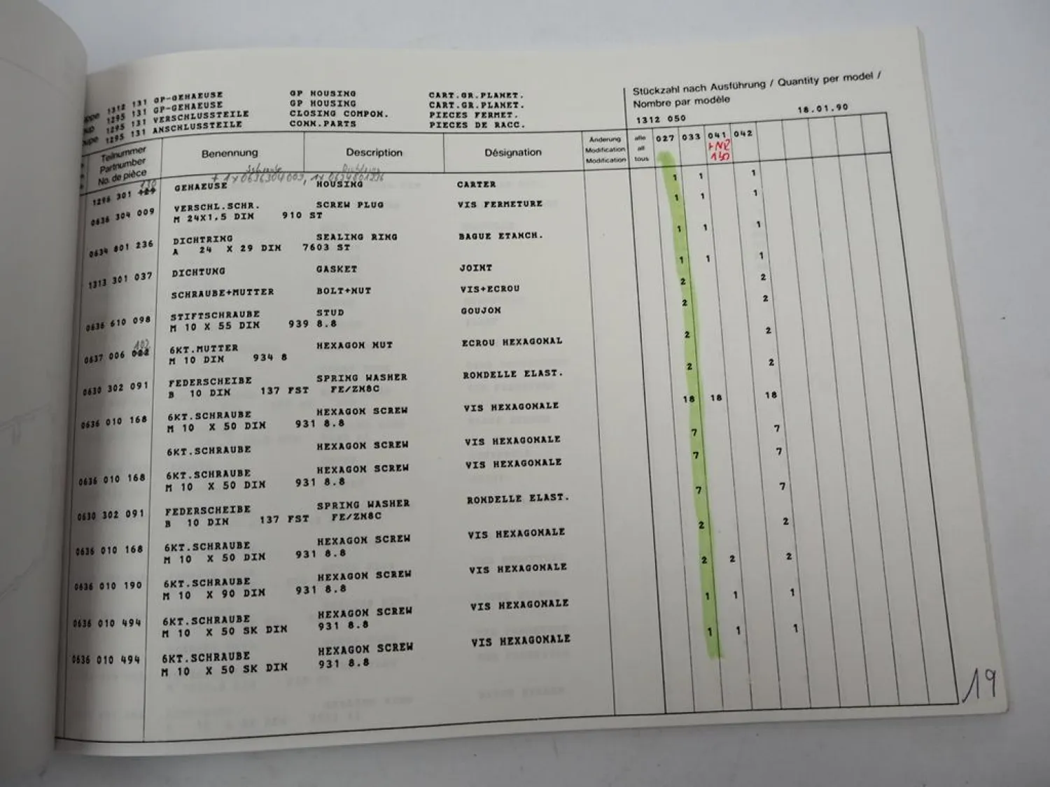 Original ZF Ecosplit 16 S 220 Getriebe Ersatzteilliste DAF Parts List 01/1990