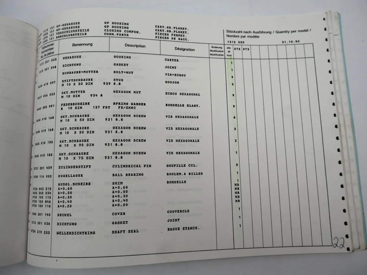 Original ZF Ecosplit 16 S 220 Getriebe Ersatzteilliste MAN Parts List 11/1990