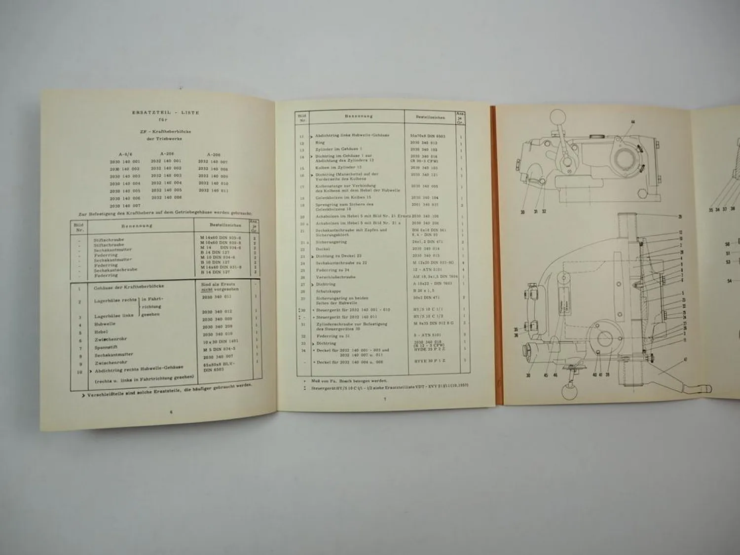 Original ZF Kraftheber für A-8/6 A-208 Triebwerk für Schlepper Ersatzteilliste
