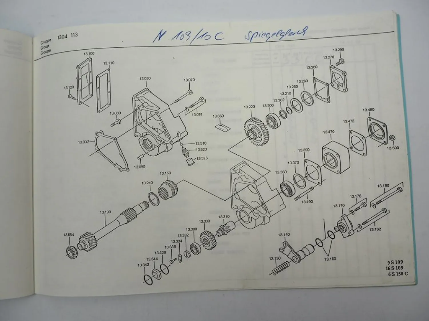 Original ZF N 109/10 Nebenabtrieb Ersatzteilliste MAN Spare Parts List 01/1989