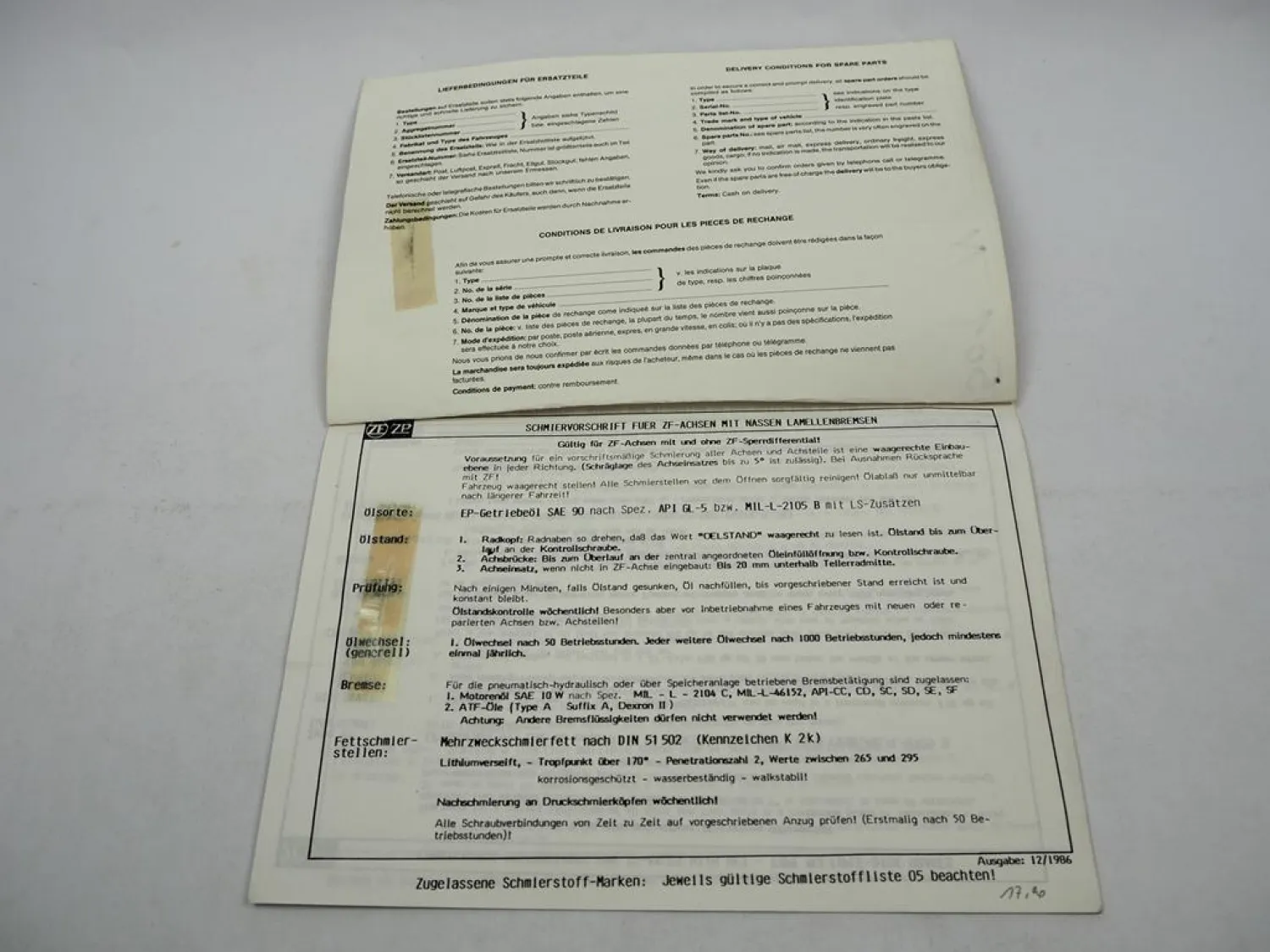 Original ZF RP-411 Radkopf Ersatzteilliste O&K Faun Parts List 05/1988