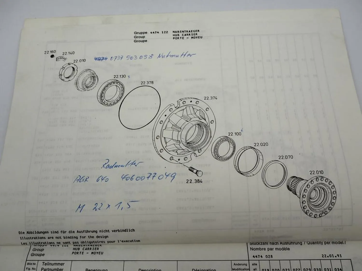 Original ZF RP-7000 Radkopf Ersatzteilliste Krupp Spare Parts List 01/1991