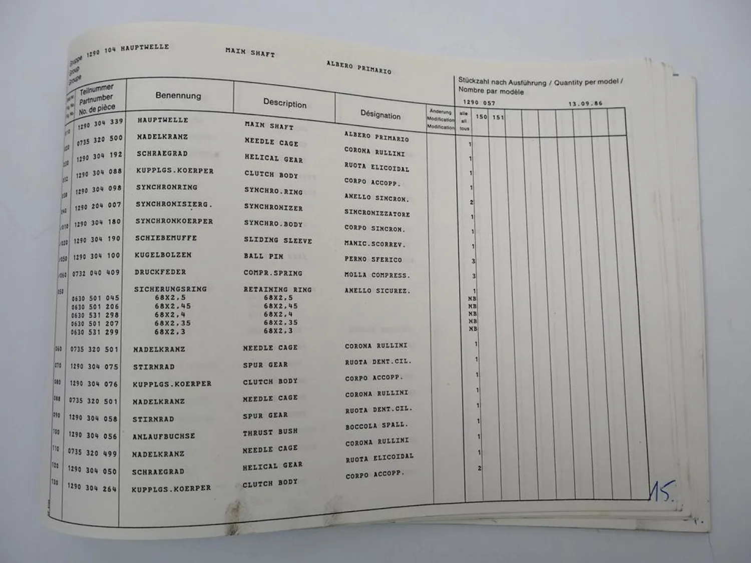 Original ZF S 6-36 Synchroma Getriebe Ersatzteilliste IVECO Parts List 09/1986
