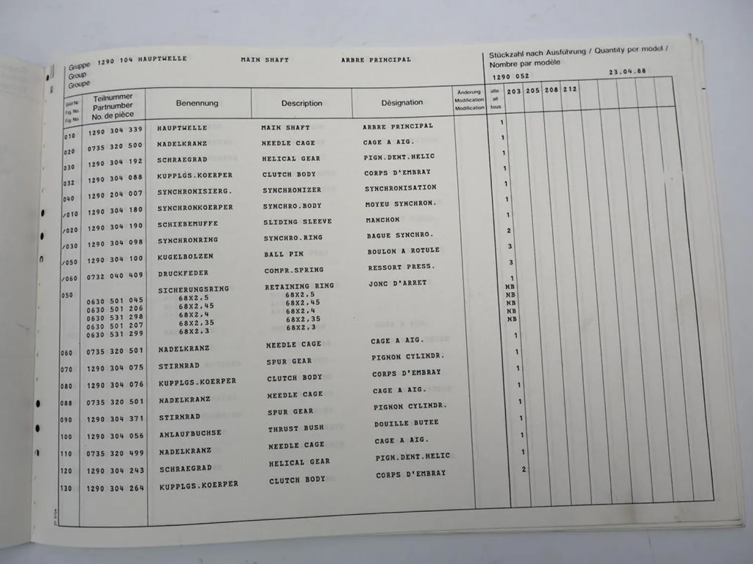 Original ZF S 6-36 Synchroma Getriebe Ersatzteilliste MAN Parts List 4/1988