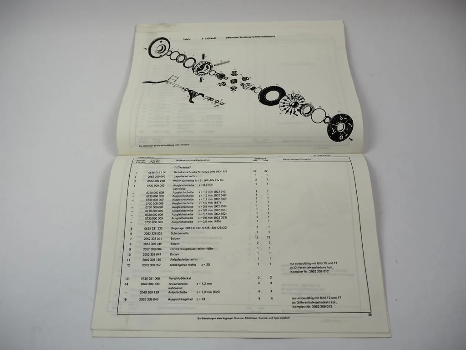 Original ZF T-3312 Schleppertriebwerk (ersetzt T-335) Ersatzteilliste Fendt 1972