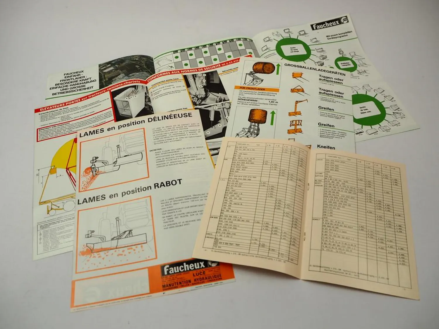 Originale Prospekte Brochure Faucheux Frontlader Großballenladegerät Preisliste