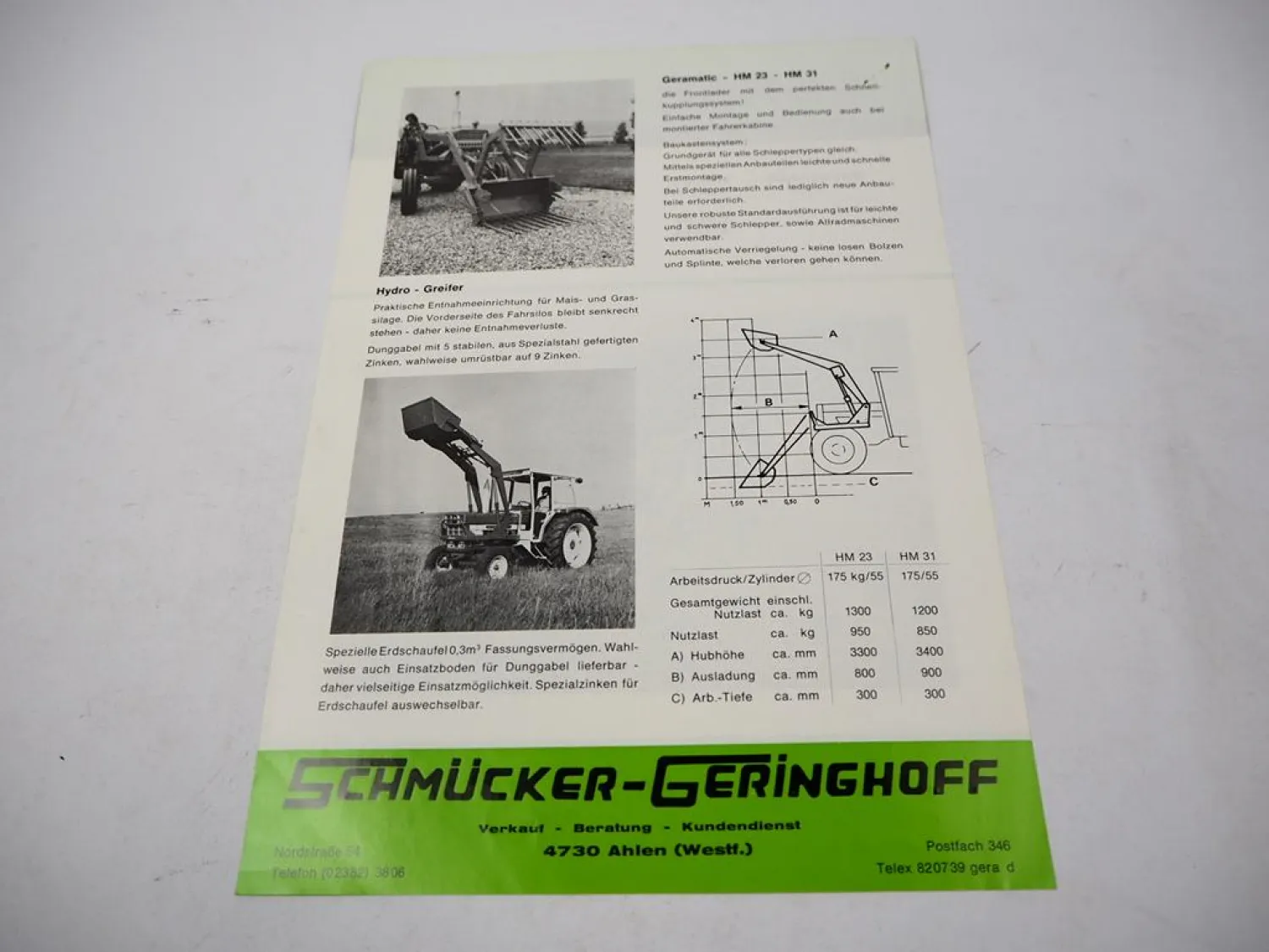 Originaler Prospekt Agrarlader Geramatic HM 23 31 an Deutz IHC Ford MF Schleppern