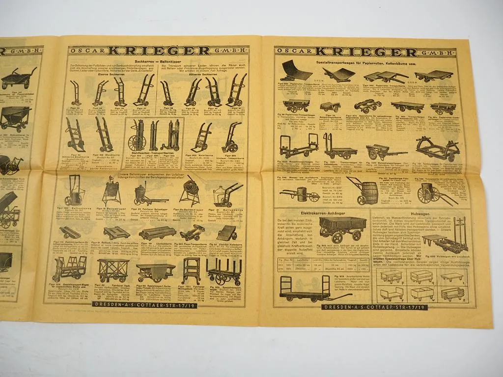Oscar Krieger GmbH Transport Geräte Spezialfabrik Dresden Prospekt 1920/30er J.