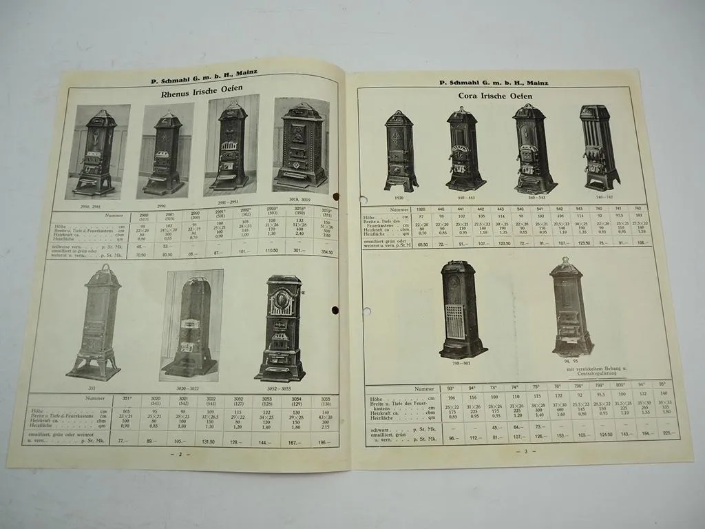P. Schmahl GmbH Mainz Rhenus Ofen Riessner Dauerbrenner Prospekt ca. 1929