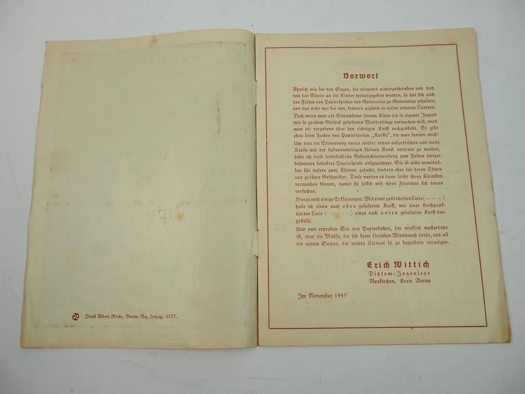 Papierspiele Band 1 von Erich Wittich 1945 Bastelanleitung