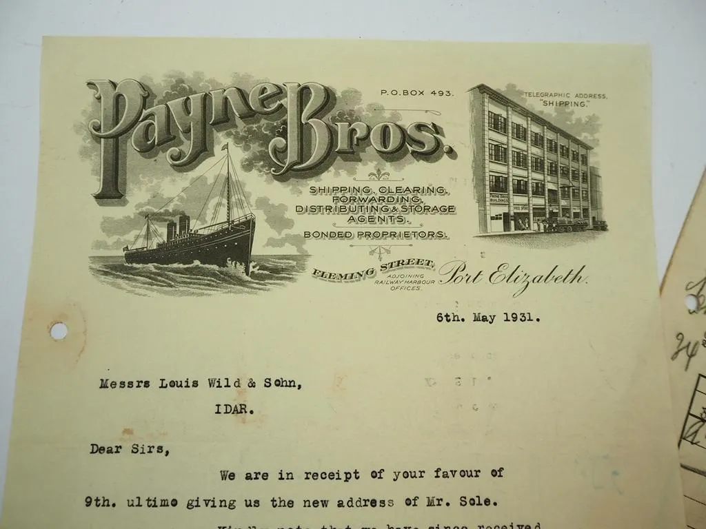 Payne Bros Port Elizabeth Louis Wild & Sohn Idar Oberstein Frachtbrief Amethyst