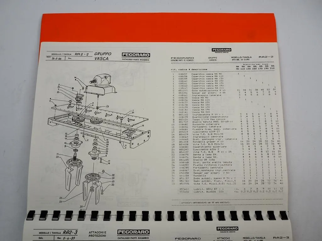 Pegoraro RA RB RC RD Erpice Rotante TL TM LC LD Fresatrice Ersatzteilliste 1989