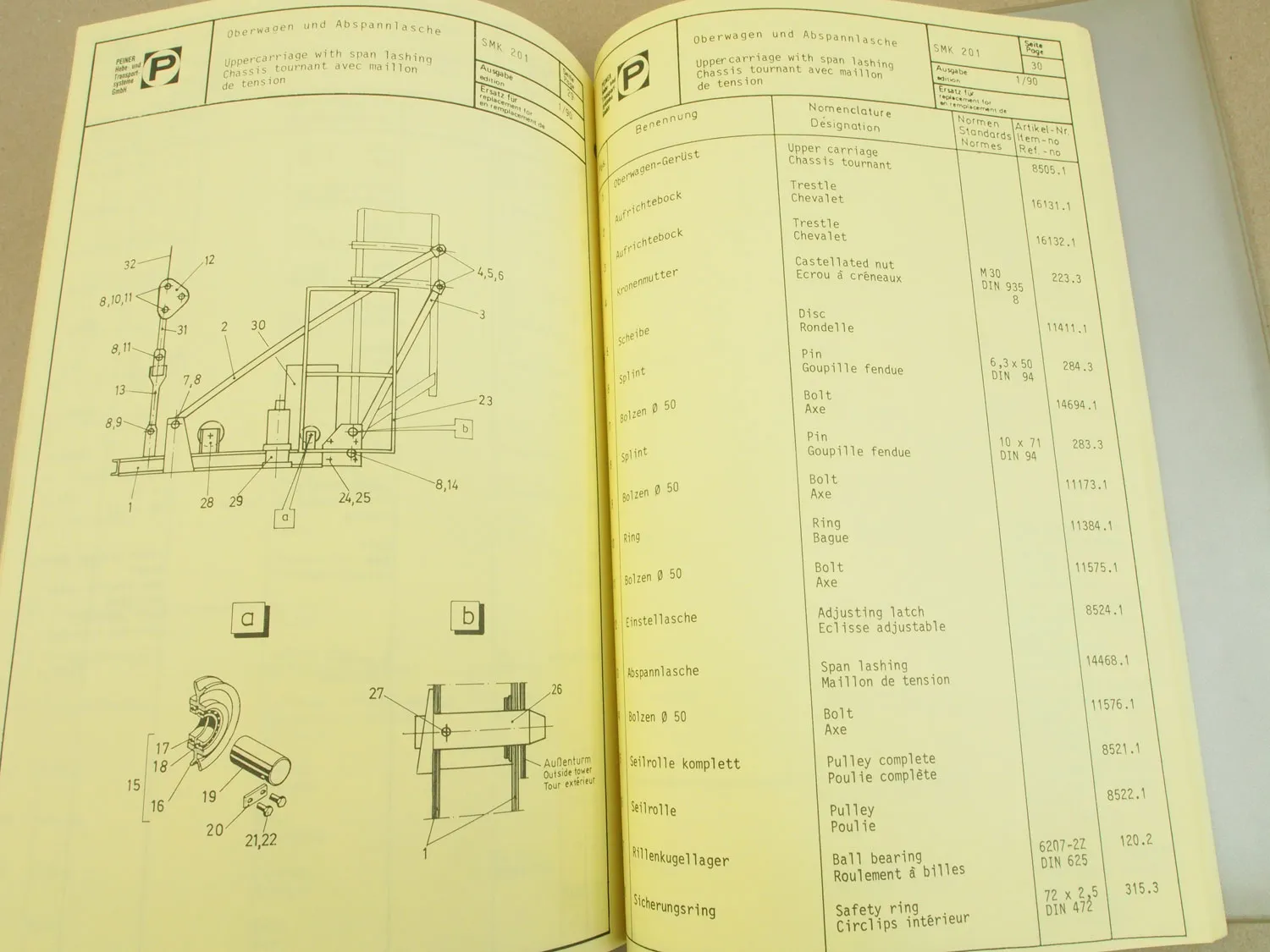 Peiner SMK 201 Turmdrehkran Betriebsanleitung Ersatzteilkatalog Typenblatt 1990
