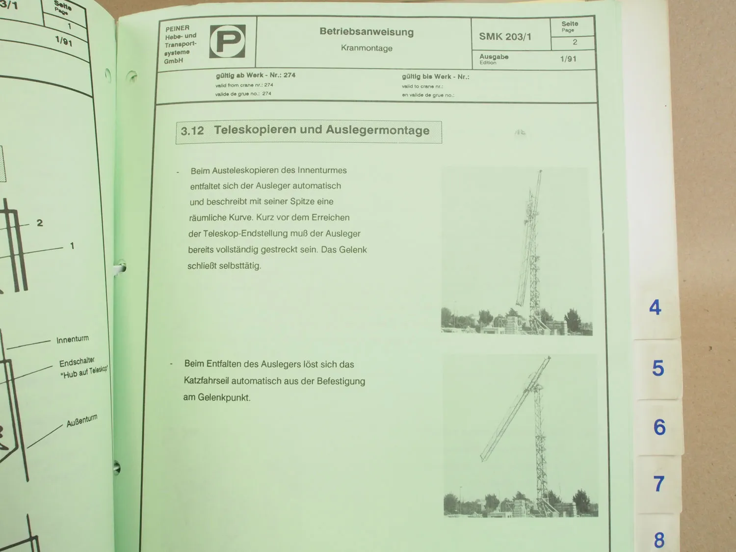 Peiner SMK 203/1 Turmdrehkran Betriebsanleitung Ersatzteilliste Schaltplan