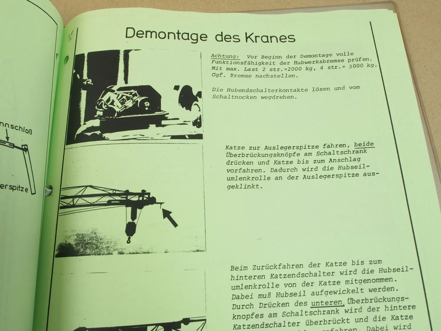 Peiner SMK 203 Turmdrehkran Betriebsanleitung Ersatzteilliste 1991
