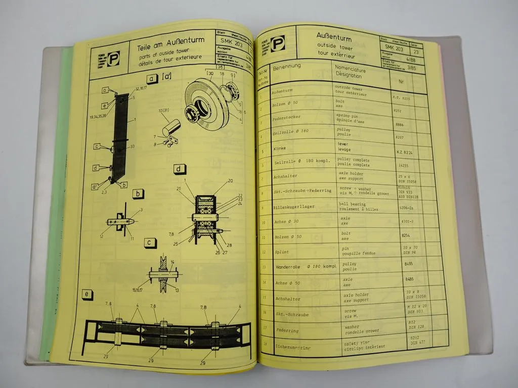 Peiner SMK 203 Turmdrehkran Betriebsanweisung Ersatzteilkatalog 1990