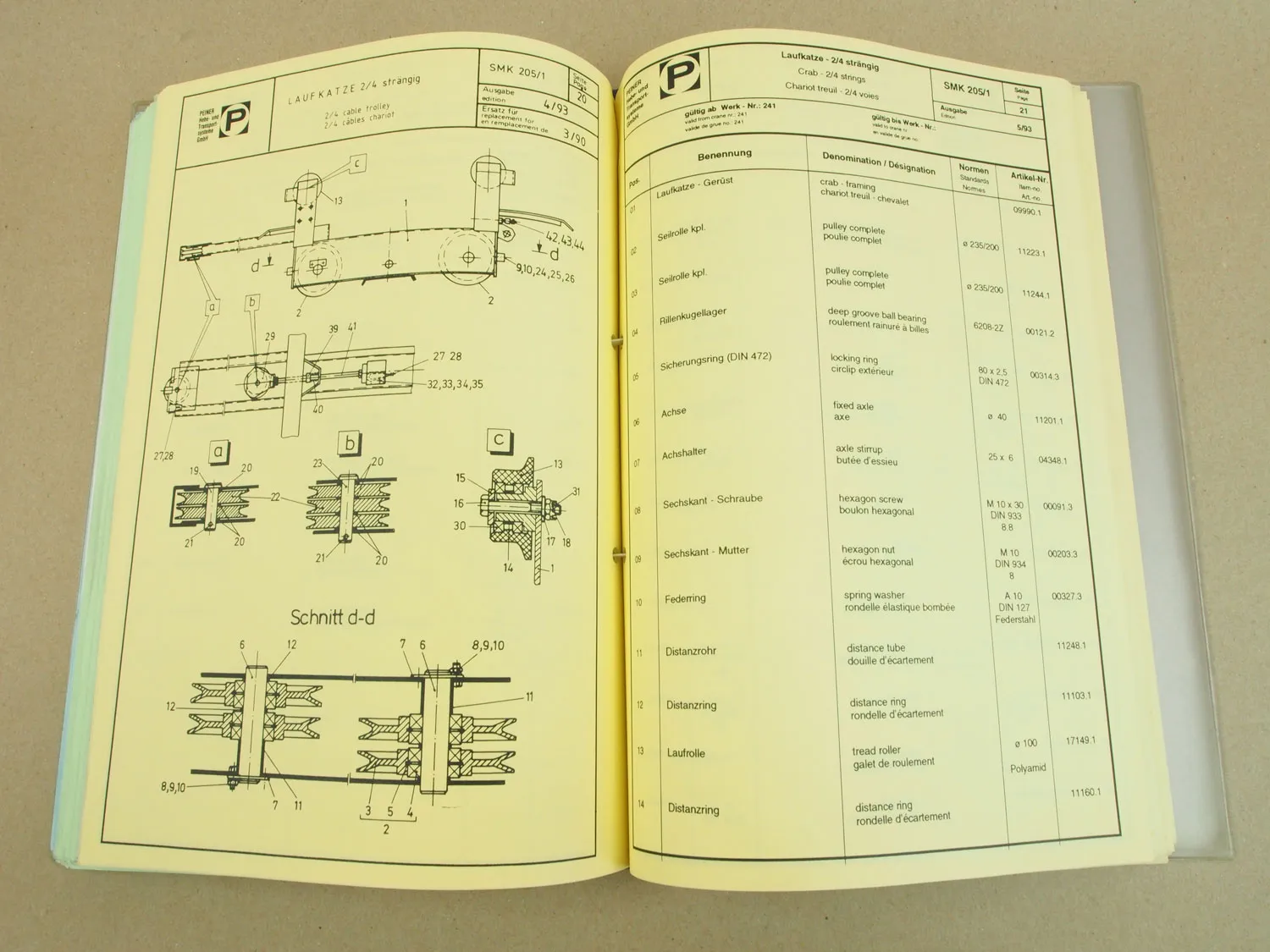 Peiner SMK 205/1 Turmdrehkran Betriebsanweisung Ersatzteilkatalog 1992