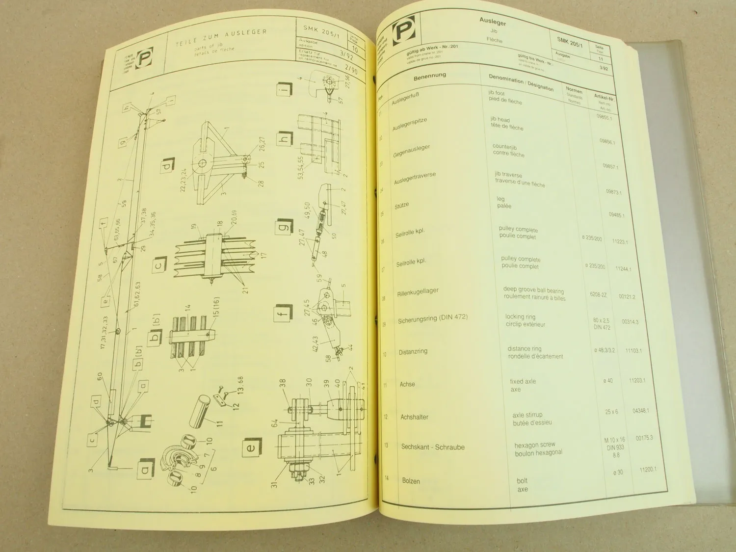 Peiner SMK 205/1 Turmdrehkran Betriebsanweisung Ersatzteilkatalog 1993