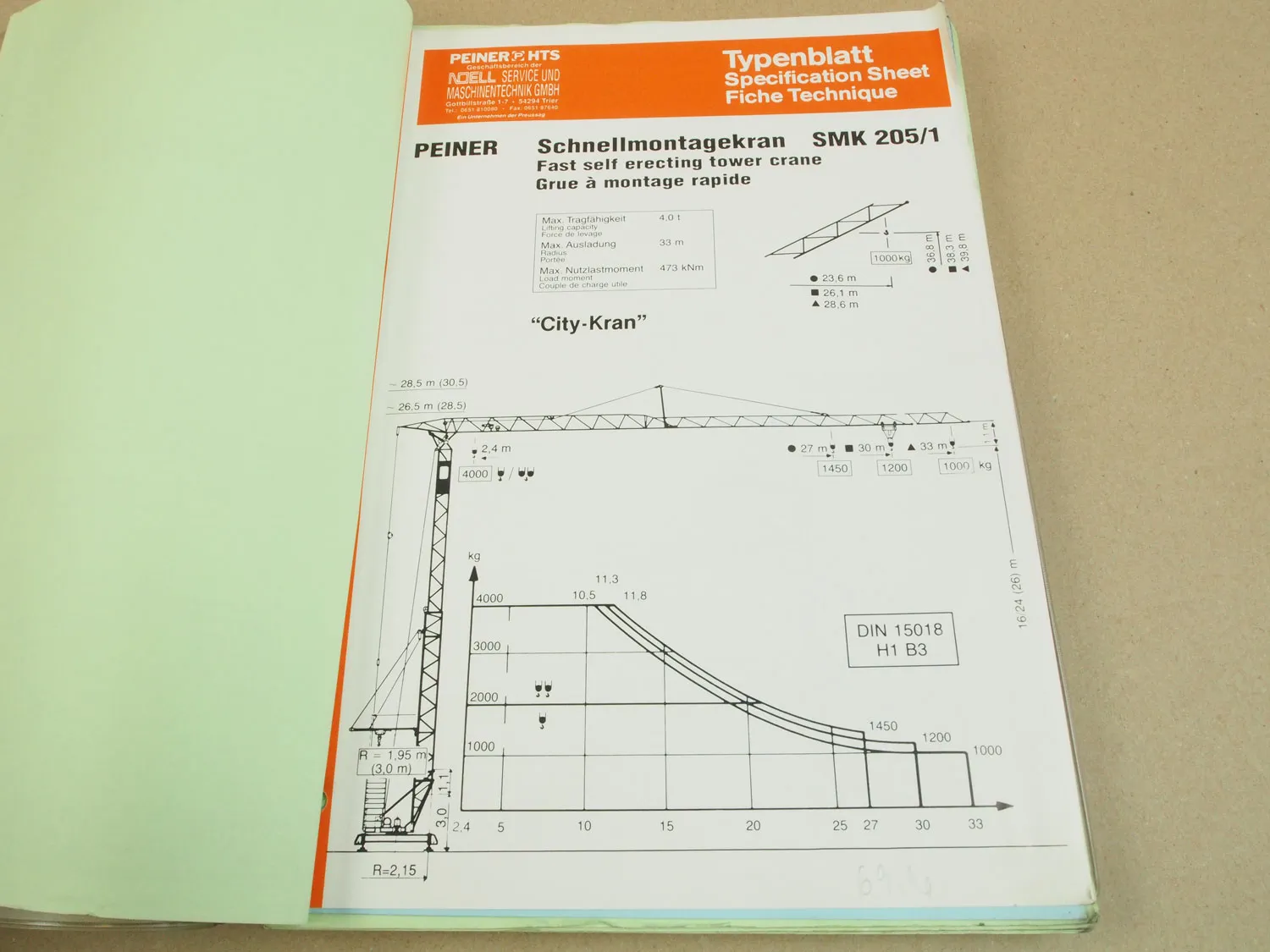 Peiner SMK 205/1 Turmdrehkran Betriebsanweisung Ersatzteilliste Schaltplan 1991