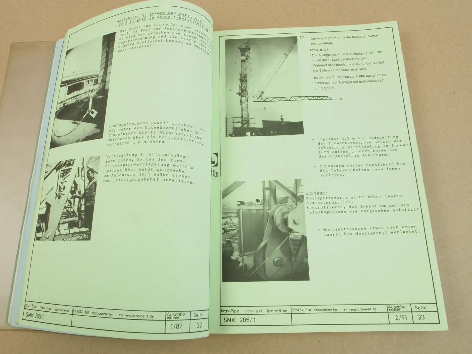 Peiner SMK 205/1 Turmdrehkran Betriebsanweisung Ersatzteilliste Schaltplan 1992