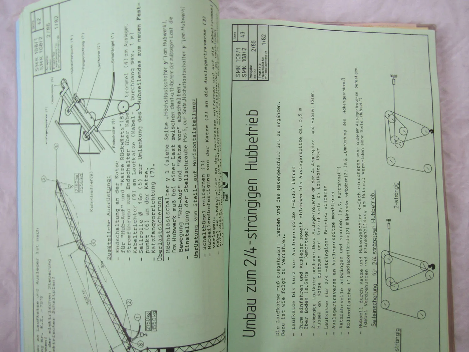 Peiner SMK108/2 Turmdrehkran Bedienungsanleitung Ersatzteilliste 1992