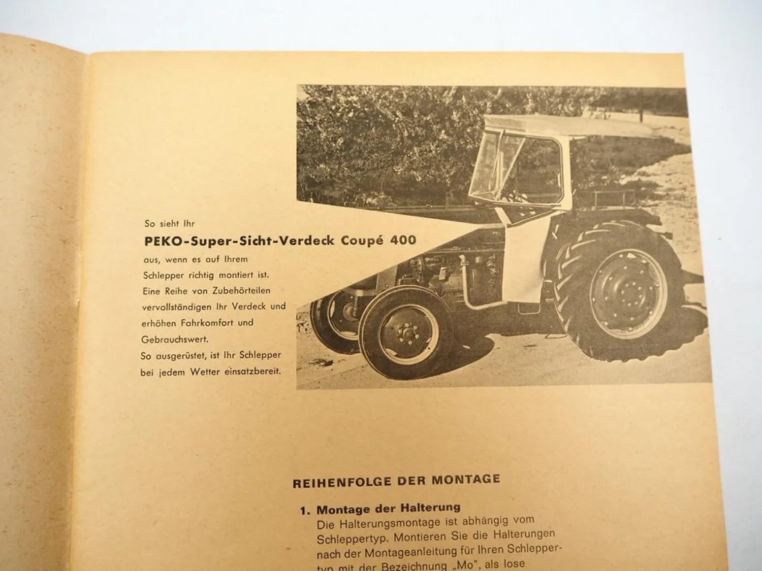 Peko GM20 Coupe 400 Verdeck f. Schlepper z.B. Hanomag Montageanleitung 1960/70er