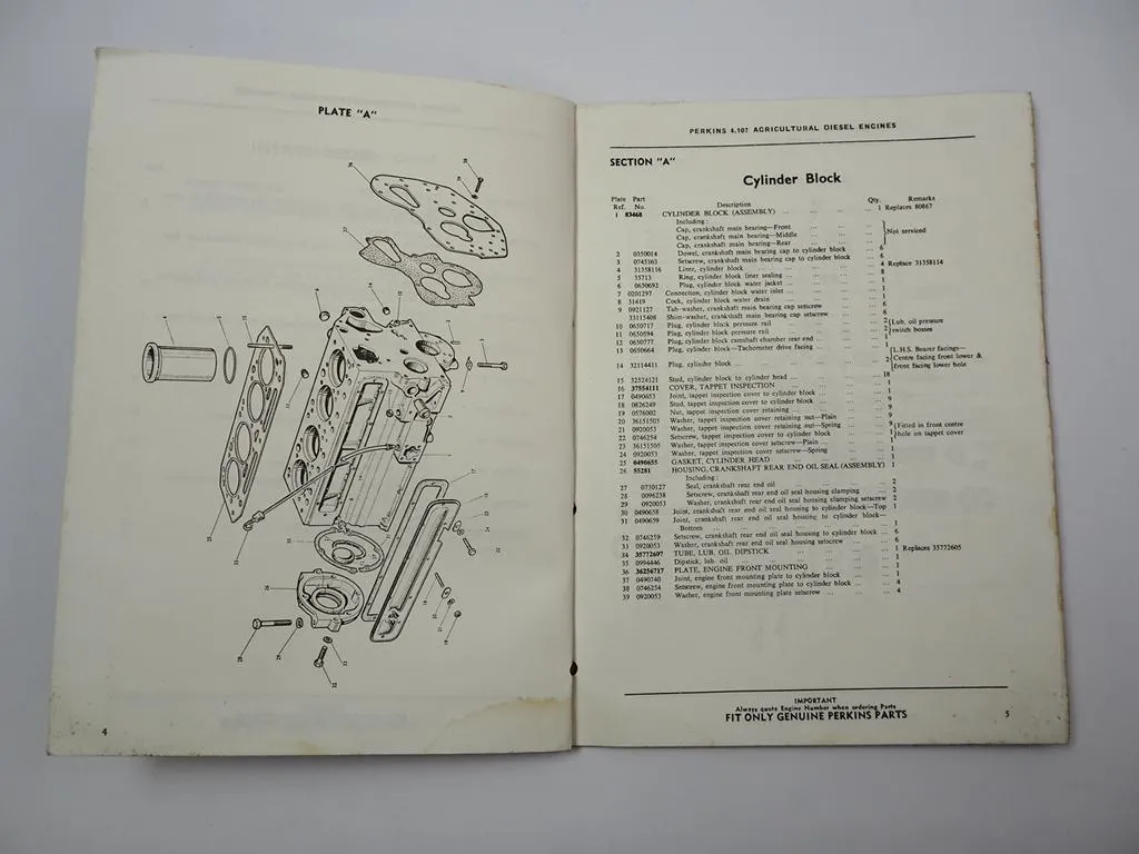 Perkins 4.107 A Motor Engine Ersatzteilliste Parts Book 1964