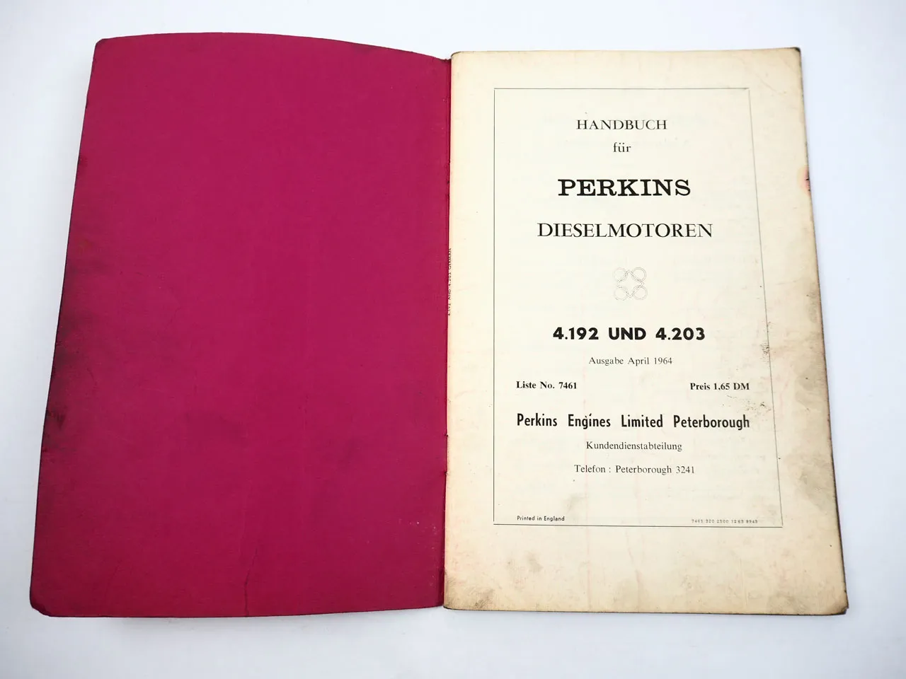 Perkins 4.192 4.203 Dieselmotor Handbuch Bedienungsanleitung Wartung 1964