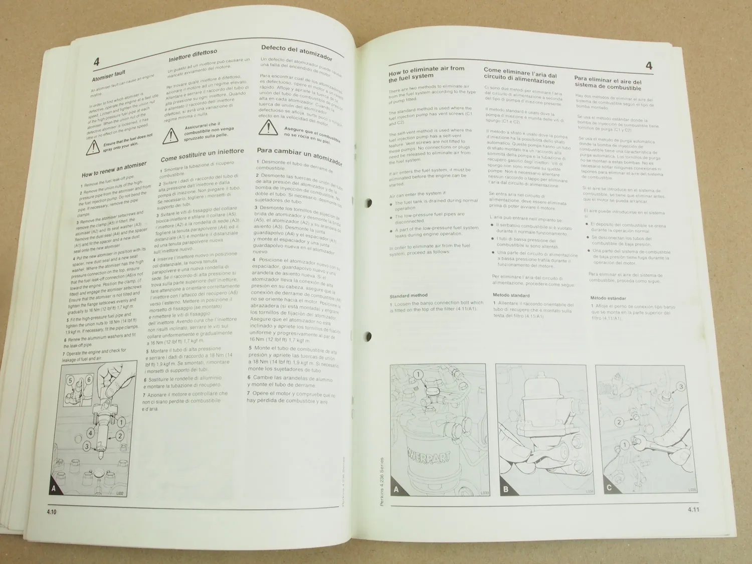 Perkins 4.236 Series 4-Cylinder T 4.236 4.248 4.2482 Users Handbook Manuel del U