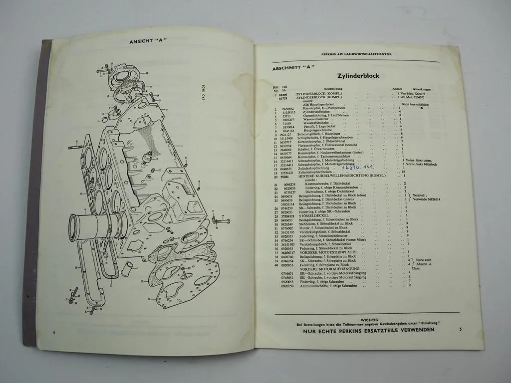 Perkins 4.99 A Motor Ersatzteilliste für Claas Landmaschinen Columbus 1965