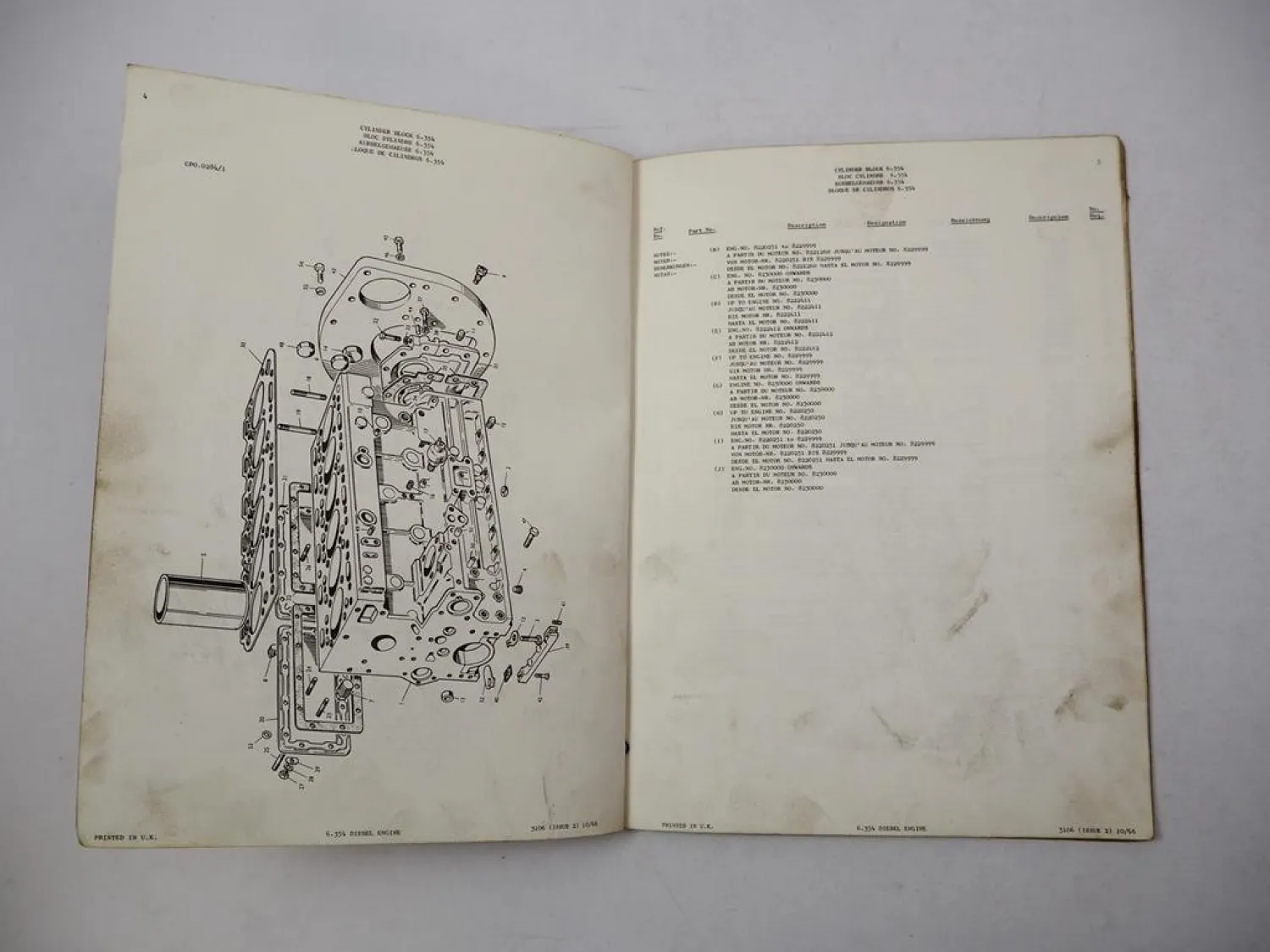 Perkins 6.354 Diesel Motor Ersatzteilliste für Claas Mähdrescher 1966