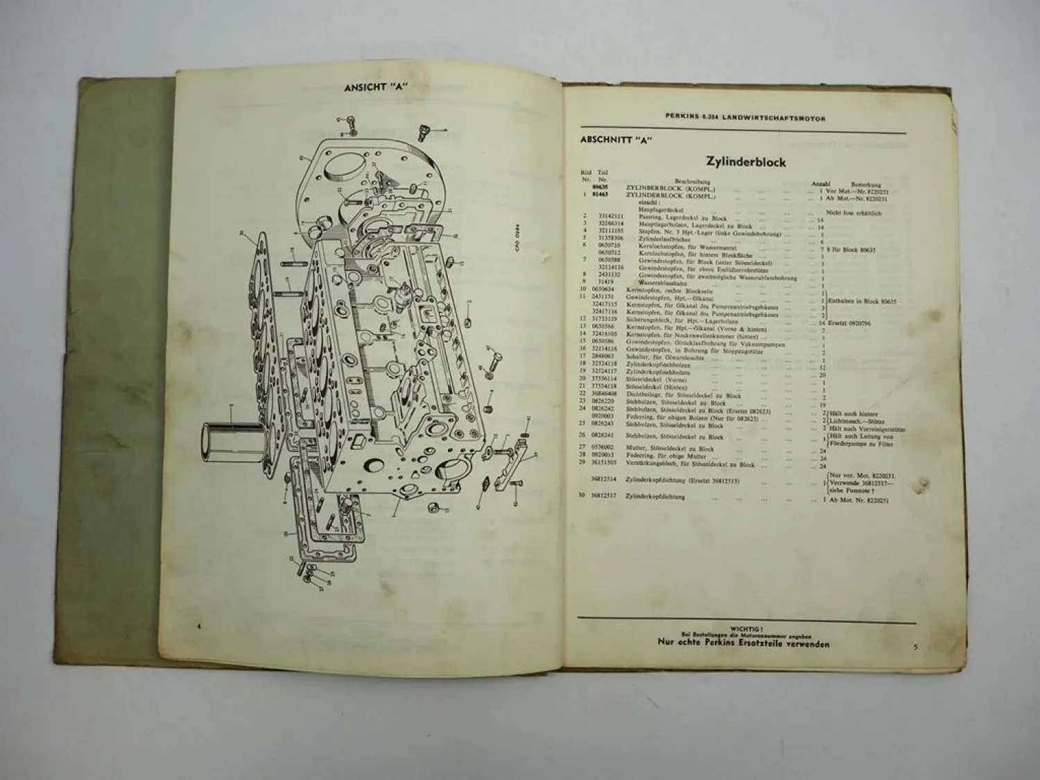 Perkins 6.354 Motor für Claas Matador Mähdrescher Original Ersatzteilliste 1962