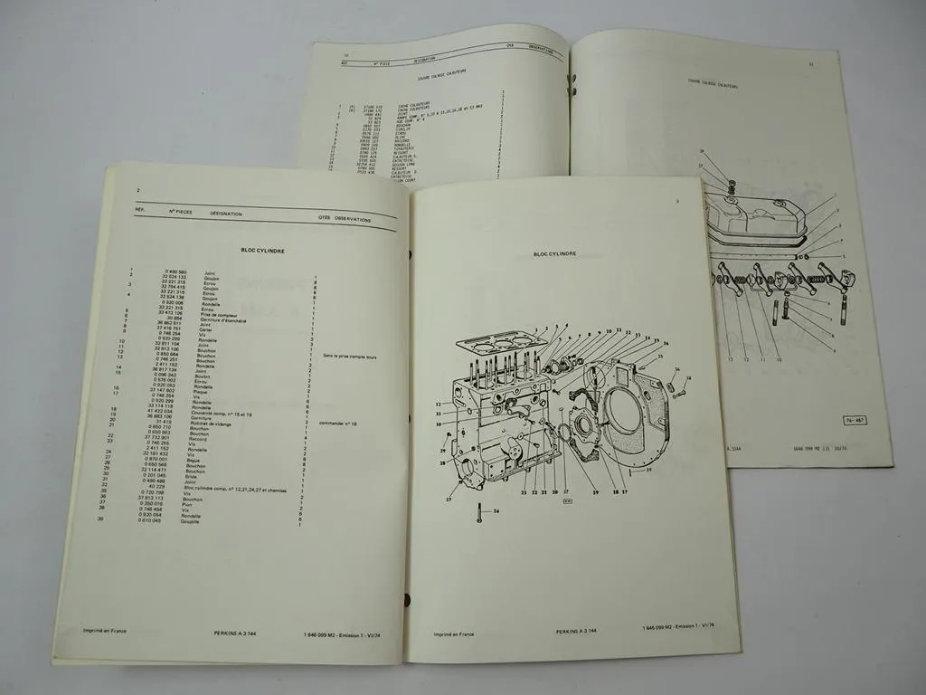Perkins A3.144 Moteur p. Massey Ferguson MF 133 135 Catalogue Pieces de Rechange