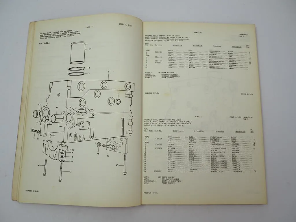 Perkins A4.236 Motor Ingersoll Rand Ersatzteilliste Spare Parts List 1973