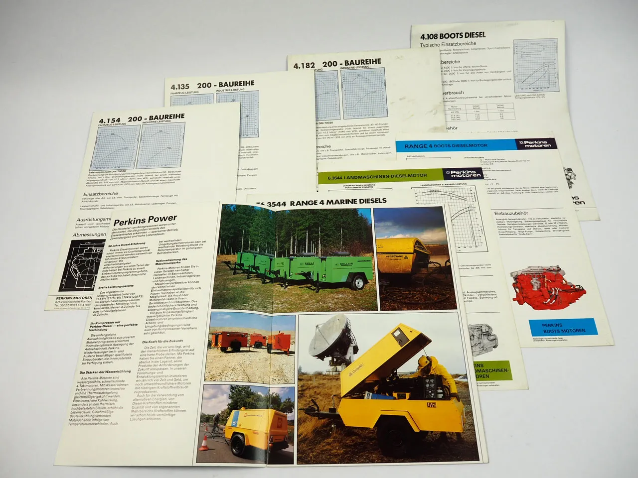 Perkins Motoren Landmaschinen Boot Kompressor 8x Prospekt 1970/80er Jahre