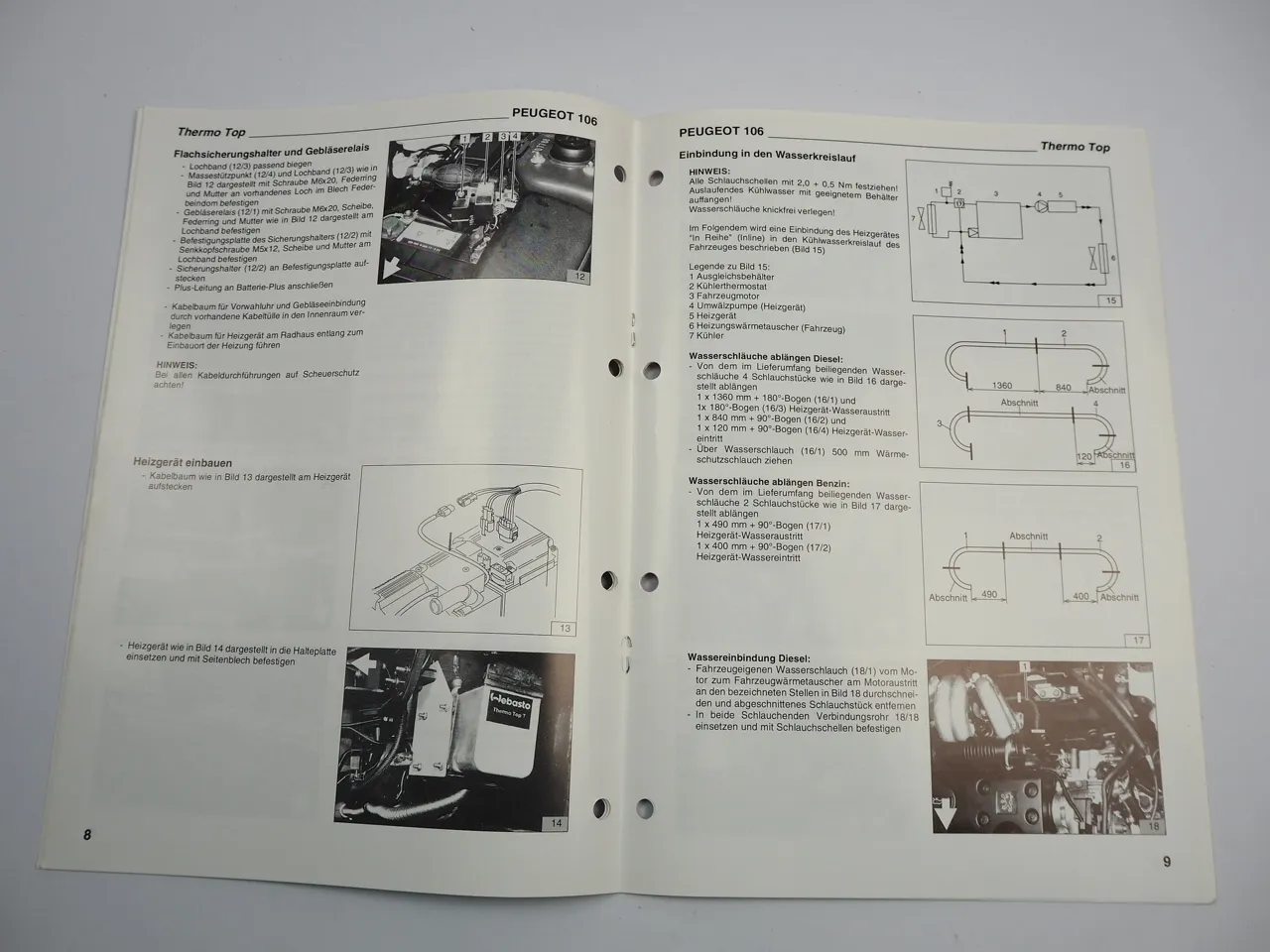 Peugeot 106 Einbauanleitung Webasto Thermo Top BW 50 DW 50 Heizung 1997
